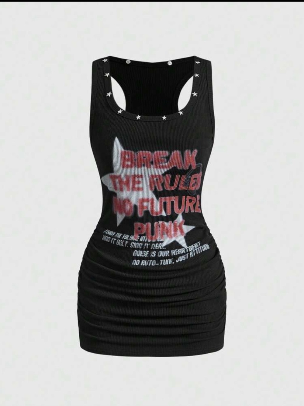 Black Graphic Punk-Style One-Piece Tank Dress